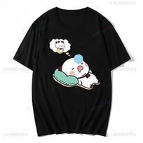 Couple Shirts Kawaii Cute BuBu Panda Going To Sleep with DuDu Bear Graphic Tshirt Funny Cotton Unisex Clothes Lovers' Clothes 2XS