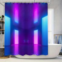 Prabangus LED Dušo Užuolaida Futuristinio Retro Stiliaus su Rožiniais ir Mėlynais Šviesomis Ypač Ilga Vandeniui Atspari Vonios Kambario Dekoras 90x180cm
