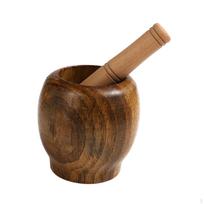 Wooden Mortar and Pestle Set Spice Grinder Washable Garlic Press for L