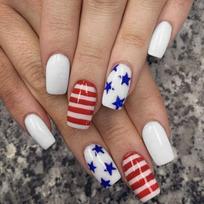 Independence Day Press on Nail French Tips Fake Nail 4th of July Patriotic False Nail Full Cover Design Acrylic Nail 1