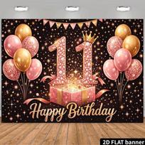 2D Pink Gold 11th Birthday Backdrop, Glitter Number 11 Photography Banner 47.2x31.5inch/120*80cm