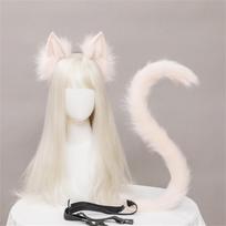 2 vnt./komplektas pliušinių kačių ausų ir uodegos rinkinys Realistiška Lolita lankelis Kačiuko uodega Cosplay rekvizitai Rankų darbo modeliavimas Gyvūnų ausys ear and tail white