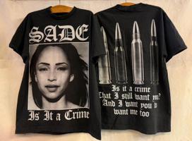 Vintažinis 90-ųjų Sade „Is It a Crime“ Pistoletas Kulkos Grupės Turo Juodas XL PERSPAUDAS Unisex Marškinėlis S gray