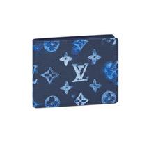 Louis Vuitton Summer Bundle Slender Grain Watercolor Tie-Dye Leather Wallet Men wallet Blue M80464 Basic Set (Bag+Dust Bag)