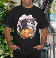 Men's and Women's T-shirts Cute Witch Cat And Pumpkin Halloween 2023 Halloween T-Shirt XS