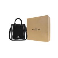 COACH N/S Pebbled Leather Tote Bag, Shopping Bag, Handbag, Shoulder Bag, Crossbody Bag Mini Womens Silver Black Gift Box Set (Basic Set + Yellow Counter Gift Box)