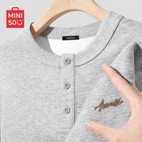 MINISO Men's Henley Long Sleeve T-shirt 3XL viržių pilka spalva
