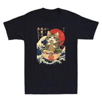 Men's and Women's T-shirts Cat Eating Ramen Noodles Funny Japanese Anime Manga Cat Graphic M