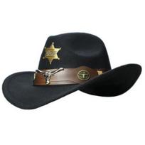 Vintage Cowhead Star Badge Western Cowboy Hat With Wide Brim For Adults And Kids 54cm juoda