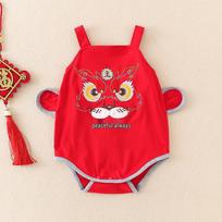 Chinese Style Baby Onesie: Unisex Red Long Sleeve Crawling Suit for 100-Day Celebrations 66 cm