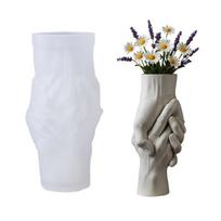 Flower Pot Silicone Mold Planter Vases Gypsum Cement Mold Candle Holders Mold Handshake Epoxy Casting Mold for Pen Holders 1