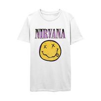 Men's Nirvana Xerox Smile Face Logo Pink Slim Fit T-shirt Medium White S