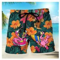 Board Shorts, Men's 3D Flamenco Print, New Hawaiian Beach Pants for Summer 2025 S