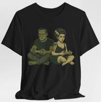 Frankenstein & Bride Gamer Couple T-Shirt Horror Gaming Halloween Monster Gift S
