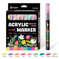 9 Colors Acrylic Paint Pens Set with Soft Brush Tip, Light Colors Series Marker Pen for Rock Painting, Egg, Wood, Glass, Paper