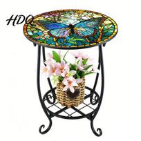 2-tier Side Table Outdoor Table Round Small Mosaic Bird Butterfly Patio Accent A