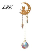 Hanging Suncatcher Ornaments Moon Cat Crystal Suncatcher, Garden Suncatchers, Crescent Glamorous Decoration for Window & Garden, Decorative 35cm auksinė