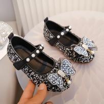 Girls' Rhinestone Bow Loafers with Pearl Velcro Size 24 - 15 cm inner juoda