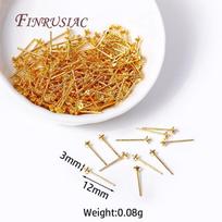 18K Gold Plated Blank Pearl Post Earrings Base With 3MM Pad For DIY Pearl Earring Jewelry Making Findings 10 Pieces