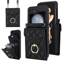 case for Samsung Z Flip 7 6 5 4 3 Card slot wallet crossbody ring folding screen protective case Anti-Fingerprint plain shell Galaxy Z Flip7 juoda