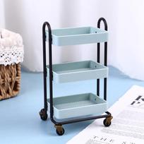 Dollhouse Trolley Dining Car Shelf Bookshelf w/ Wheels Doll Storage Display Rack šviesiai mėlyna spalva
