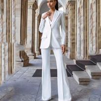 Luxury White Suits Women Formal Party Beaded Prom Blazer Singel Breasted Jacket Pants 2 Pieces Mother Of Bride Dress S dramblio kaulas