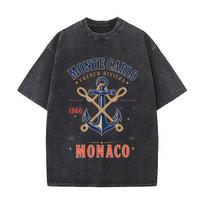 Monte Carlo Sailing Anchor Emblem Vintage Distressed Washed Cotton Short Sleeve Streetwear Outfit S