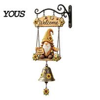 Farmhouse Doorbell Decoration Rustic Garden Gnome Bell, Large Gnomes Welcome Hanging Doorbell, Waterproof Outdoor Bell Decor for Front Porch D
