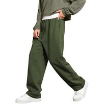 Men's Sport Sweatpants With Drawstring Elastic Waist, Retro, Loose Wide-leg Pants With Pockets L armijos žalia spalva