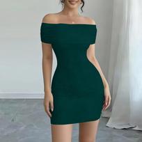 Women's Fashion Color Short Sleeve Dress With Pocket L žalia