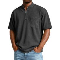 Men's Casual Lightweight Zipper-Front Short-Sleeve Top L juoda