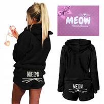 Piżama Pluszowa Ciepła Meow Komplet Bluza Shorty Kot M [Piz-Czn-M]