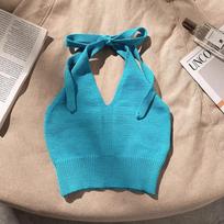 Hong Kong Retro Halterneck Camisole: Summer Dopamine Style Backless Top One Size [Fits 70-140 kg]