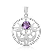 Triple Moon Goddess Celtic Pentagram Pentacle Pendant 925 Sterling Silver Natural Amethyst Gemstone Pendant For Unisex violetinė