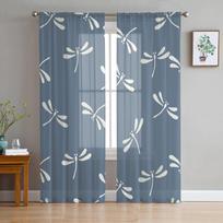 Dragonfly Japanese Art Illustration Tulle Curtains for Living Room Kitchen Bedroom Sheer Tulle for Cafe Hotel Modern Home Decor 135W x 114H(cm)