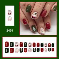 24pcs Press On Nails Red and Green Contrast Color Santa Claus Pattern Gentle Temperament Sweet Early Autumn New Wearable Nails Christmas Nails