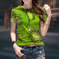 Women's green kiwi fruit 3D printed T-shirt, Y2K fashionable casual streetwear, short sleeved T-shirt, round neck T-shirt, summer outfit 2XS