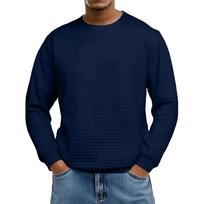 Men's Loose-fitting Casual Waffle-weave  Neck Long-sleeved Top L tamsiai mėlyna spalva
