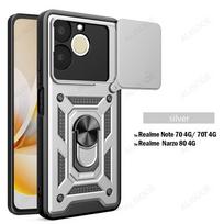 Slide Camera Cover for Realme Note 70 70T 4G Narzo 80 4G Case Ring Kickstand Holder Full Protective Shockproof Phone Capa Funda Realme Note 70 4G sidabras