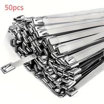 50 Pcs Stainless Steel Metal Cable Ties Exhaust Wrap Coated Locking Metal Zip-Exhaust Multifunctional Locking Cable Ties