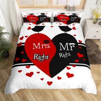 Couple Romantic Weding Mr plus Mrs Soft Duvet Cover Microfiber Funy Quotes Love Heart Hapines Love Birds for Valentine's Day Adult People 100*200cm Single