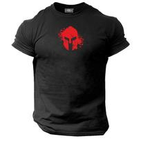 Blood Spartan Helmet T Shirt Gym Clothing Bodybuilding Training Workout MMA Top L