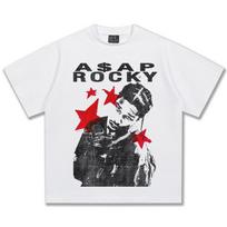 ASAP Rocky Raudonų Žvaigždžių Grafinis Marškinėlis Unisex Didesnio Dydžio Hip Hop Raperis Laisvalaikio Medvilninis Trumpomis Rankovėmis Madingas Y2K Didesnio Dydžio Kasdienai S white