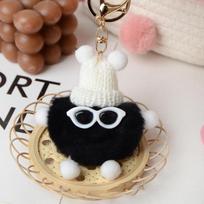 Adorable And Playful Small Pom Pom Keychain With Elf Design Black
