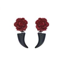 Bold Red Vintage Rose Flower Resin Horn Pendant Earrings Women Statement Fashion Jewelry Red