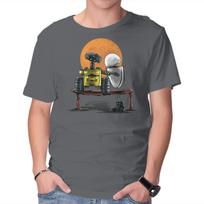 Unisex Crew Neck T-Shirt Robots Gazing At The Moon Graphic Short Sleeve Casual Tee XS