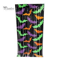 Holiday Party Backdrop Foil Fringe Curtain for Halloween, Orange Purple Black Background Halloween Photo Booth Props, Pumpkin Ghost Bat Decoration 1