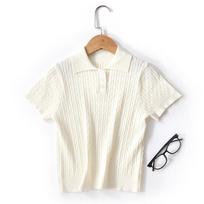 Kids' Korean Style Retro Cable Knit Short Sleeve Polo - Summer Sweet Top 130 cm beveik baltos spalvos