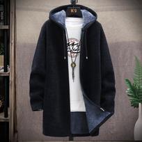Vyriškas megztinis Fleece kardiganas žieminė striukė Vyriški ploni megztiniai žieminiai su ilgu gobtuvu megztinis Storas šiltas paltas Vyriški drabužiai M juoda
