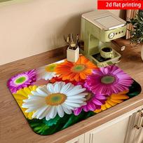 1Pcs Rubber Drying Mat With Lily Print For Coffee Shop Restaurant Kitchen Carpet Tableware Durable Diatom Mud Table Mat Pet Mat Coffeeware 30*40cm black